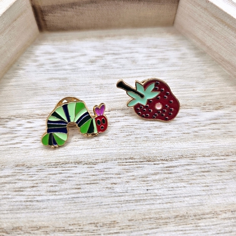 The Very Hungry Caterpillar 2 Piece Enamel Lapel Pins Brooch Backpack Charm